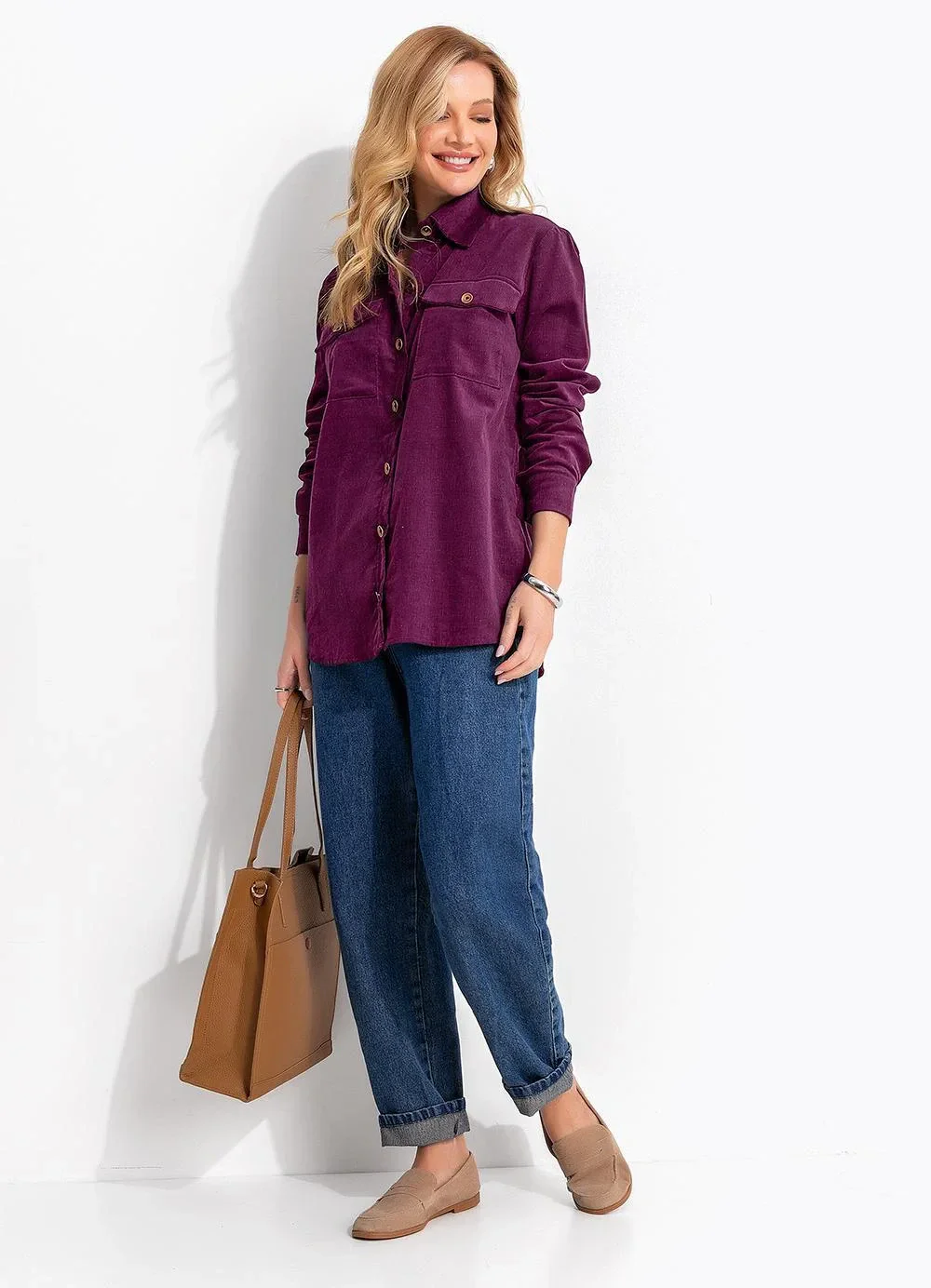 Quintess - Camisa Roxo em Veludo Cotelê