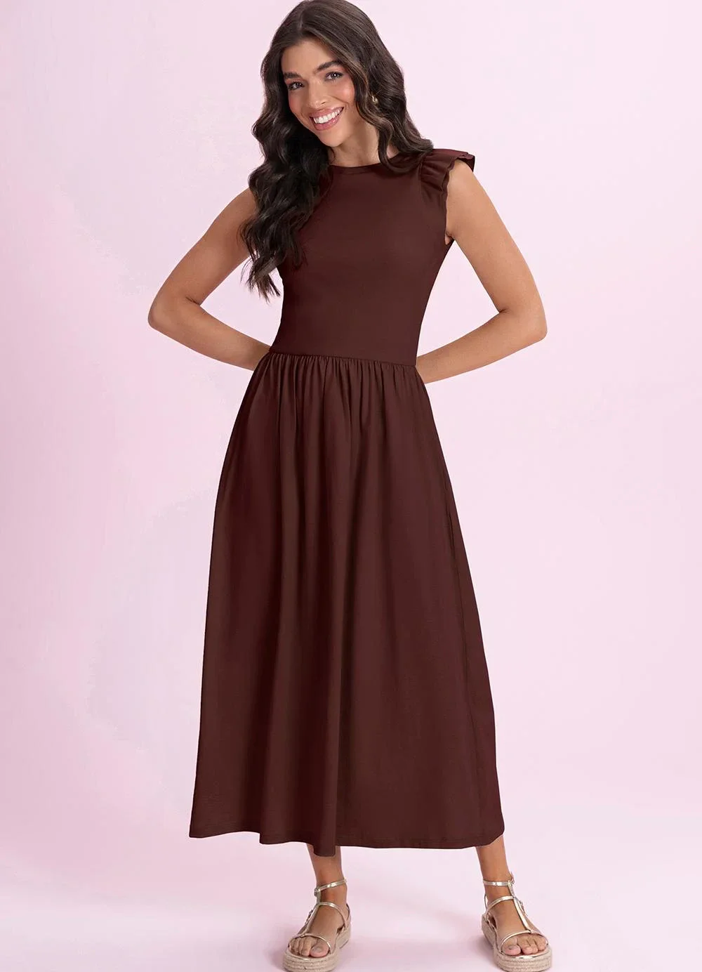 Angel - Vestido Midi em Meia Malha Marrom