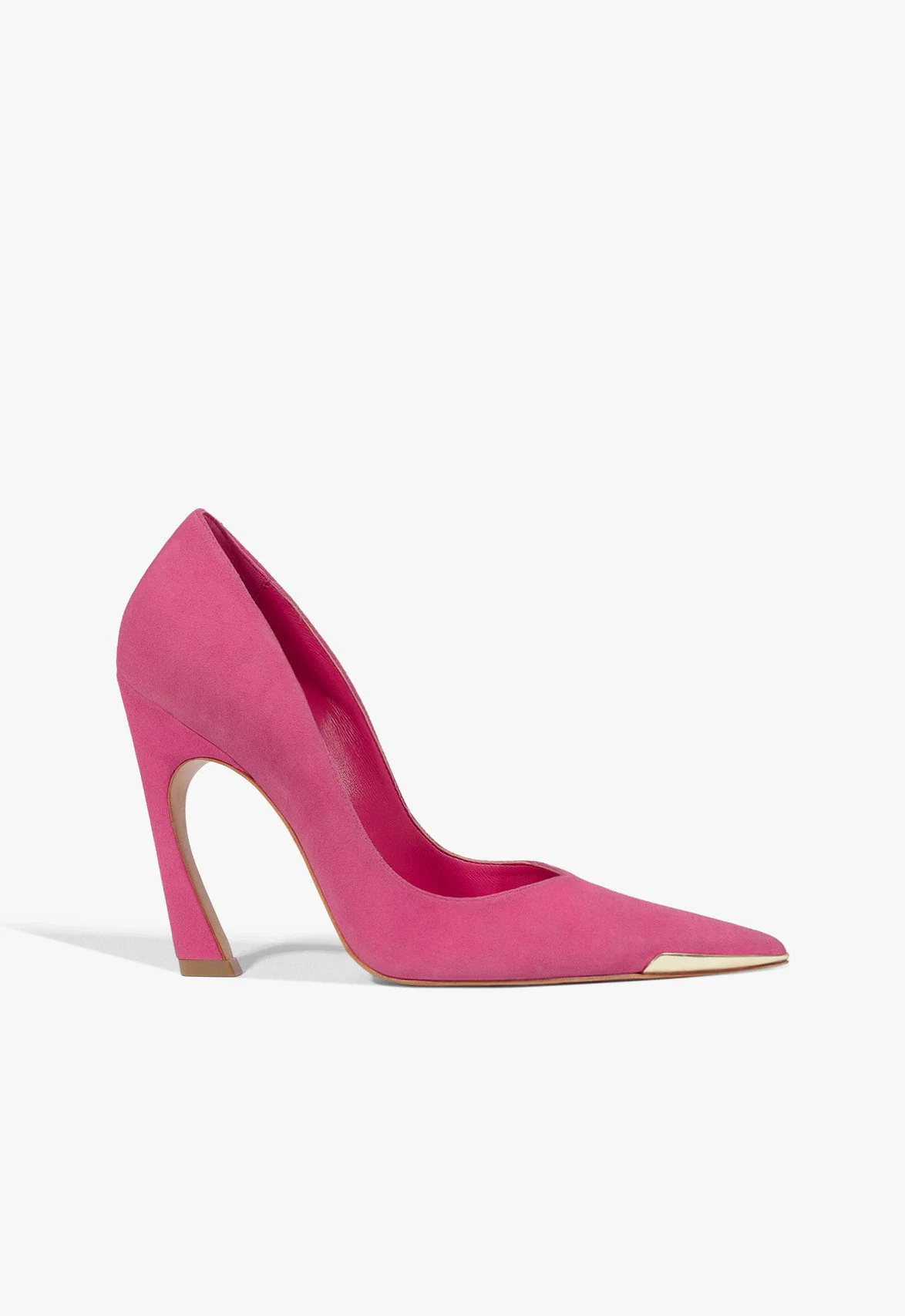 Scarpin Lexi Biqueira Metal Salto Alto Couro Rosa