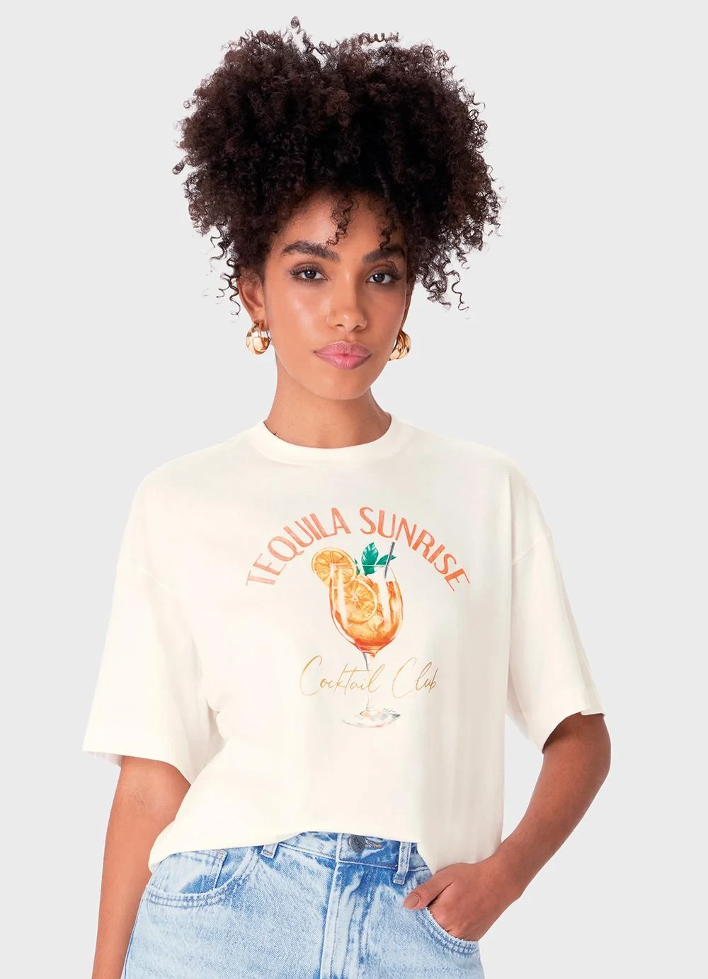 Enfim - Camiseta Tequila Sunrise Ampla Off White