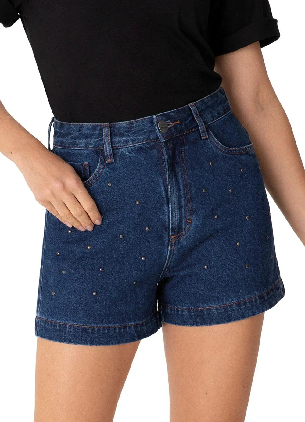 Enfim - Shorts Mom Cintura Alta Jeans Azul Escuro
