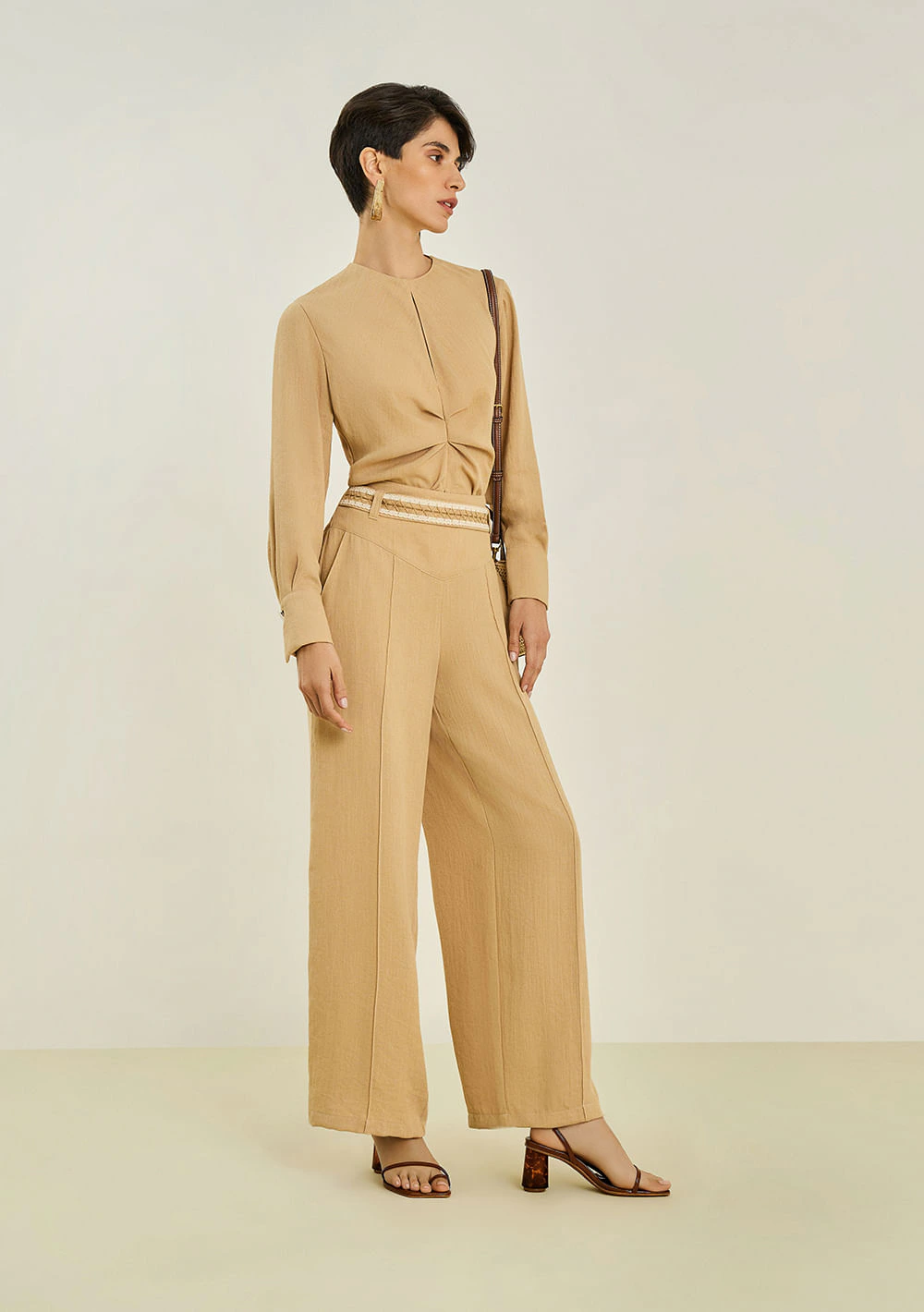 Calça Maria.Valentina Pantalona Alta Bege Claro