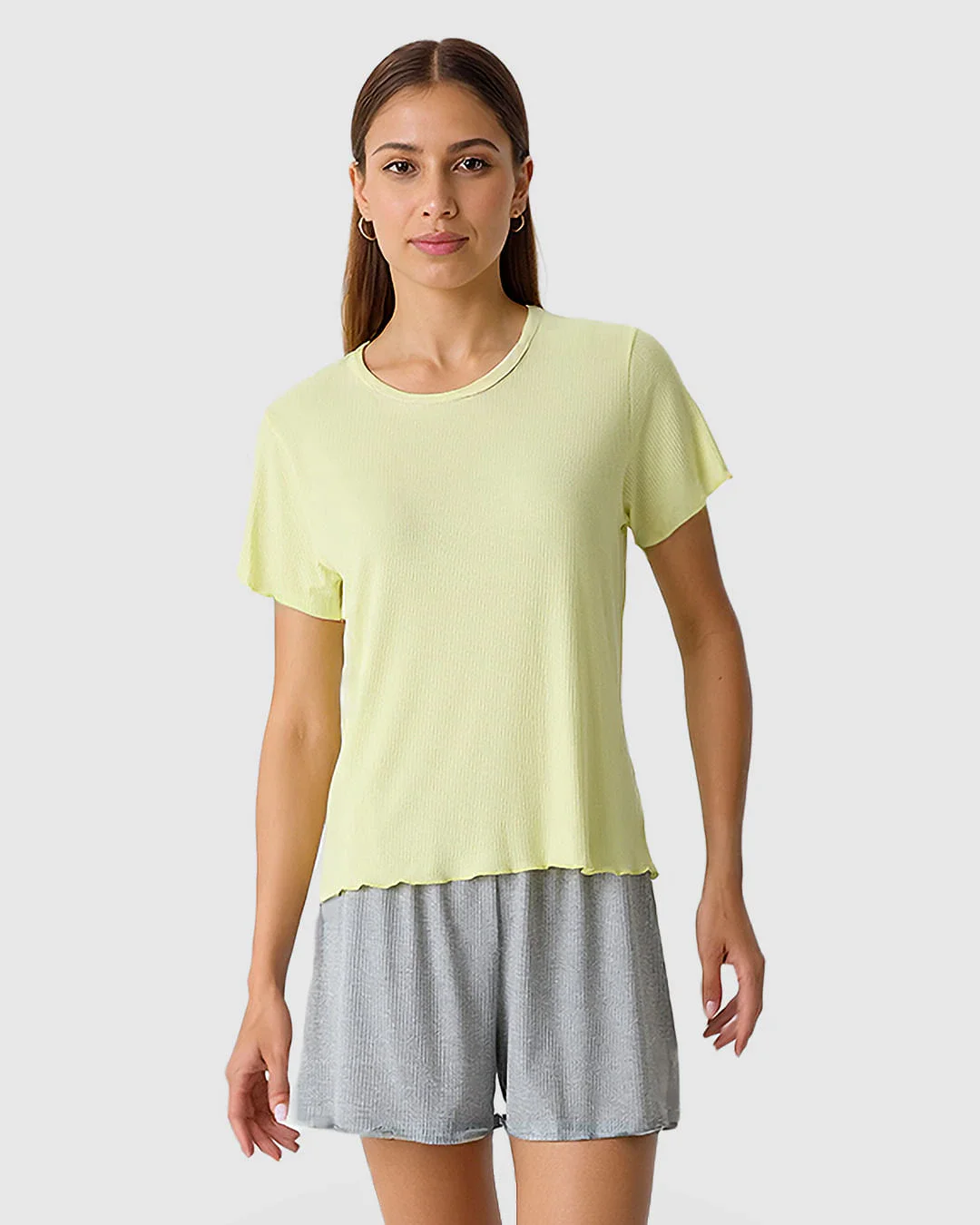 Pijama Curto Feminino Costura Filete Gola Em Malha De Viscose Canelada