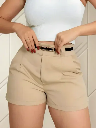 Short Feminino Social Cinto Alfaiataria Tendência Atual