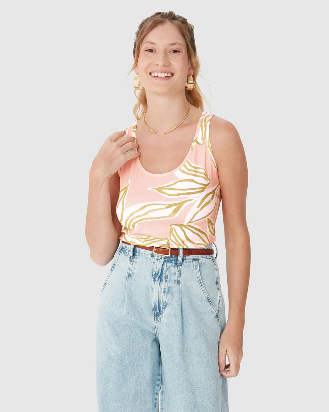 Regata Feminina Estampada Decote U Em Viscose Stretch