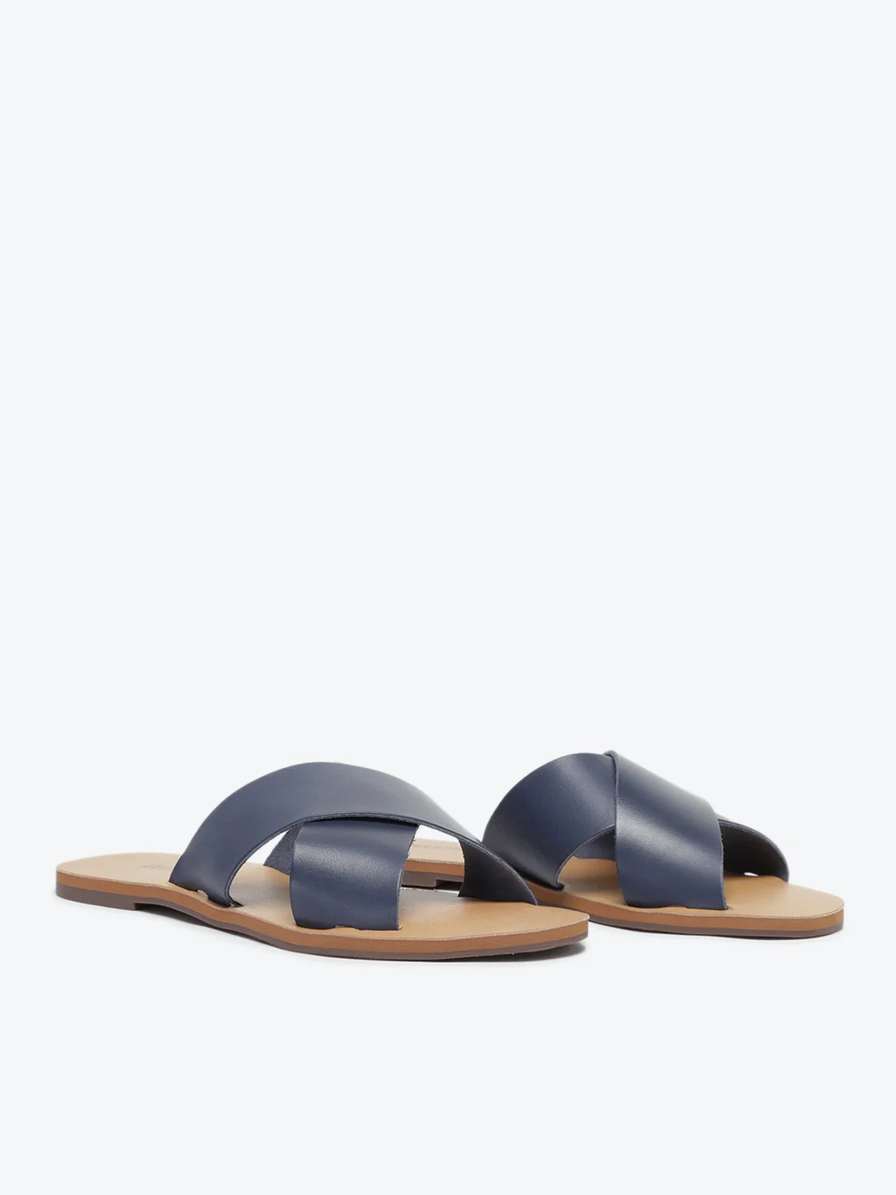 Rasteira Tiras Cruzadas Couro Azul Navy