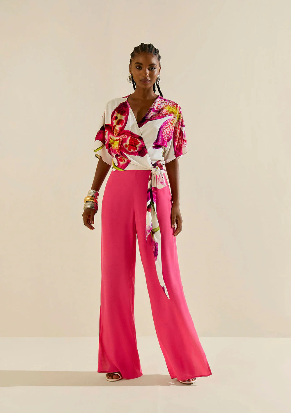 Calça Morena Rosa Pantalona Alta Rosa