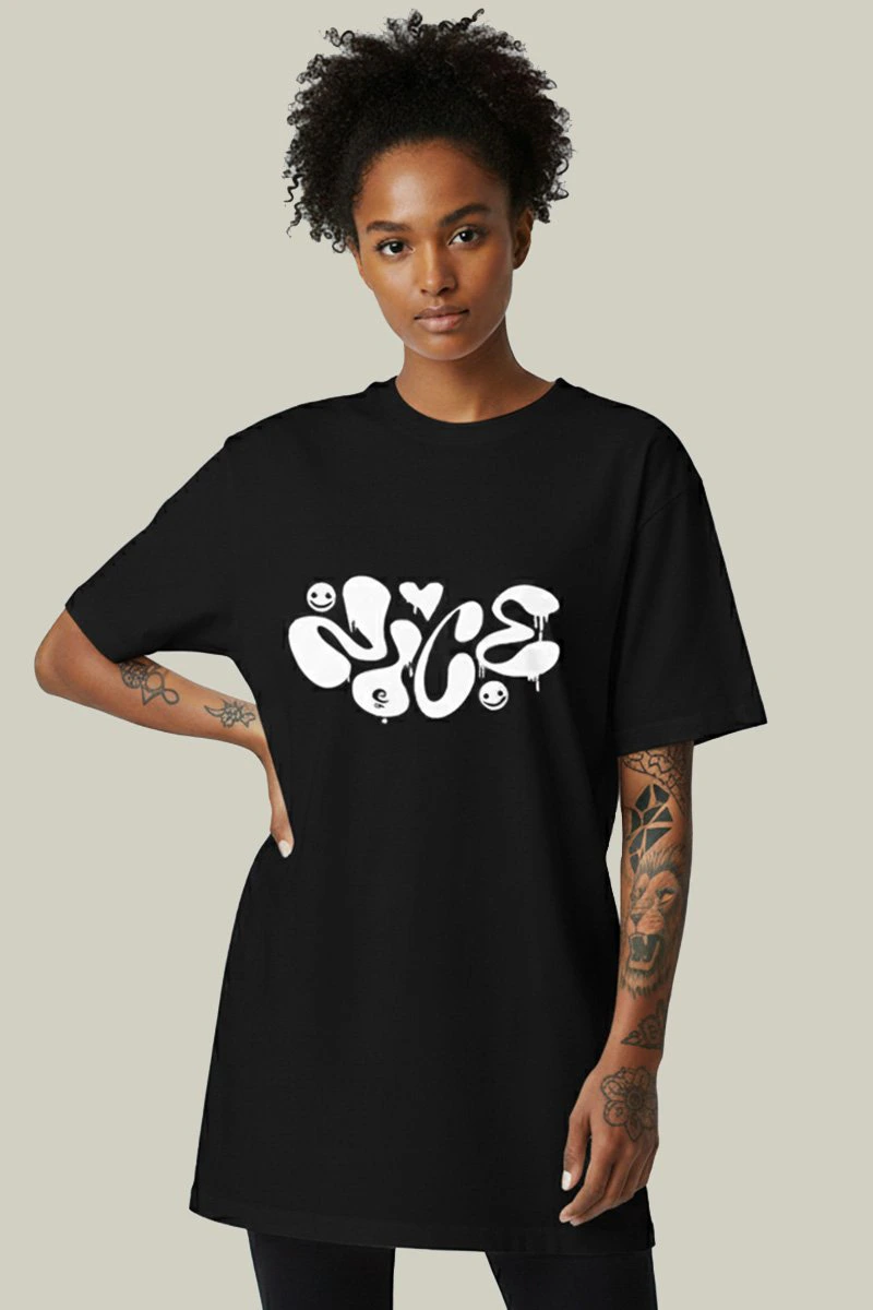 Camiseta Oversized Feminina Preta Algodão Prime WSS Nice