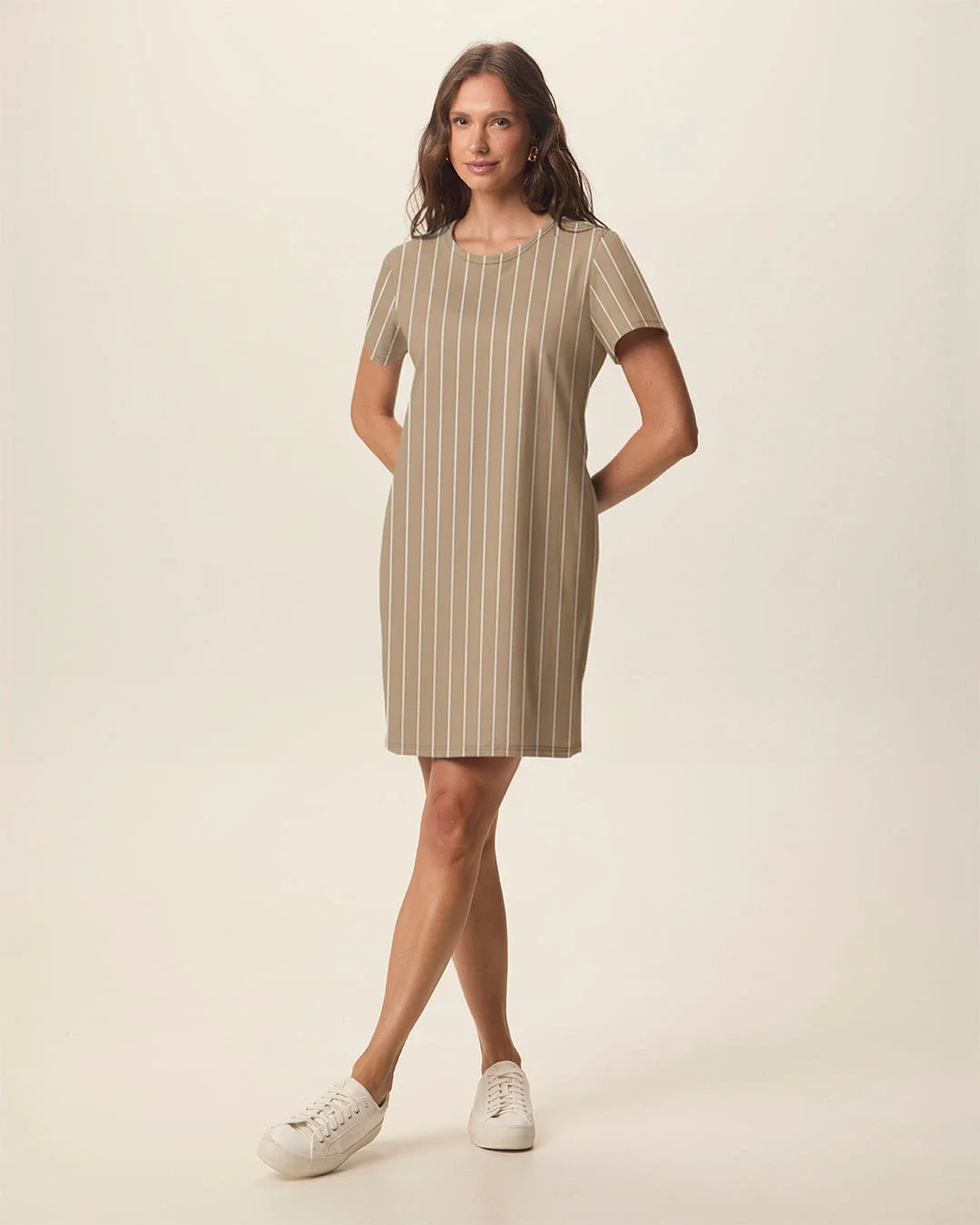 Vestido Feminino Estampado Com Decote Redondo Em Algodão