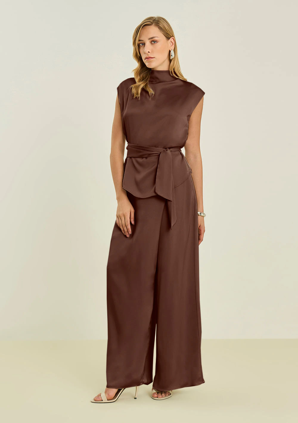 Calça Maria.Valentina Pantalona Alta Marrom