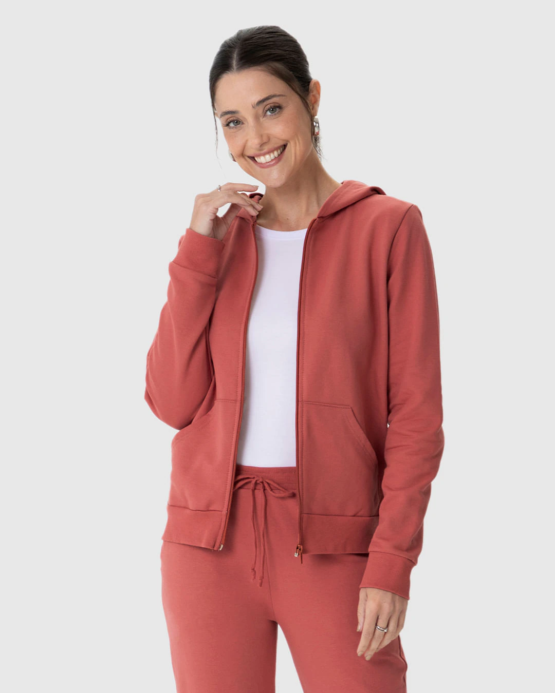 Jaqueta Básica Feminina Com Capuz Moletom Flanelado