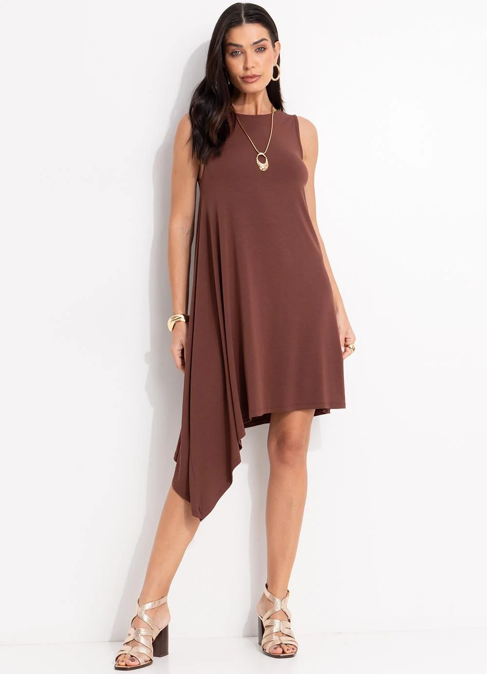 Quintess - Vestido Marrom em Malha de Viscose