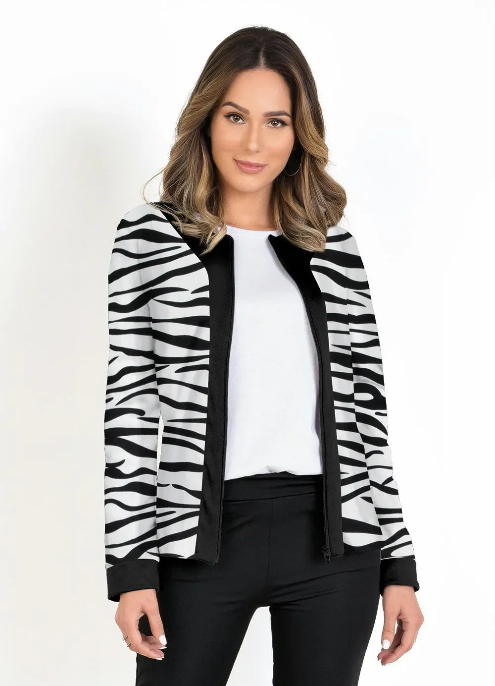 Moda Pop - Casaco Zebra com Zíper