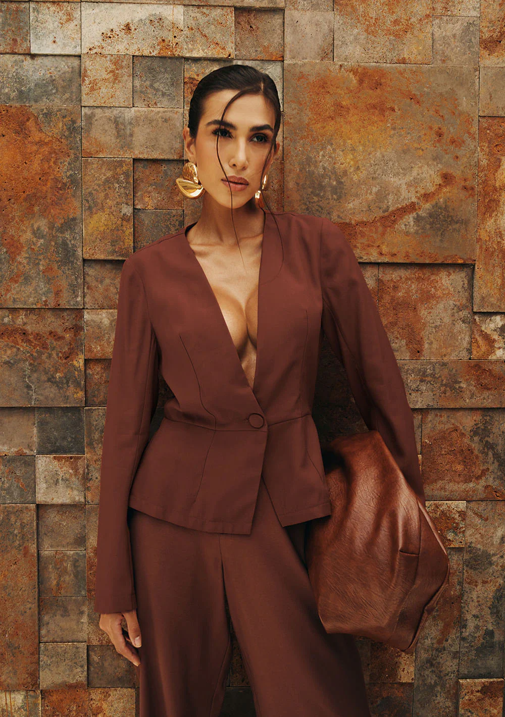 Blazer Ajustado Calima Marrom