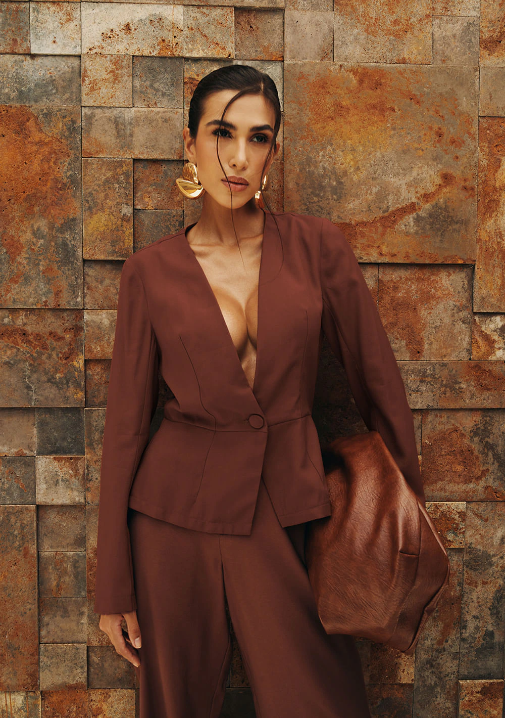 Blazer Ajustado Calima Marrom