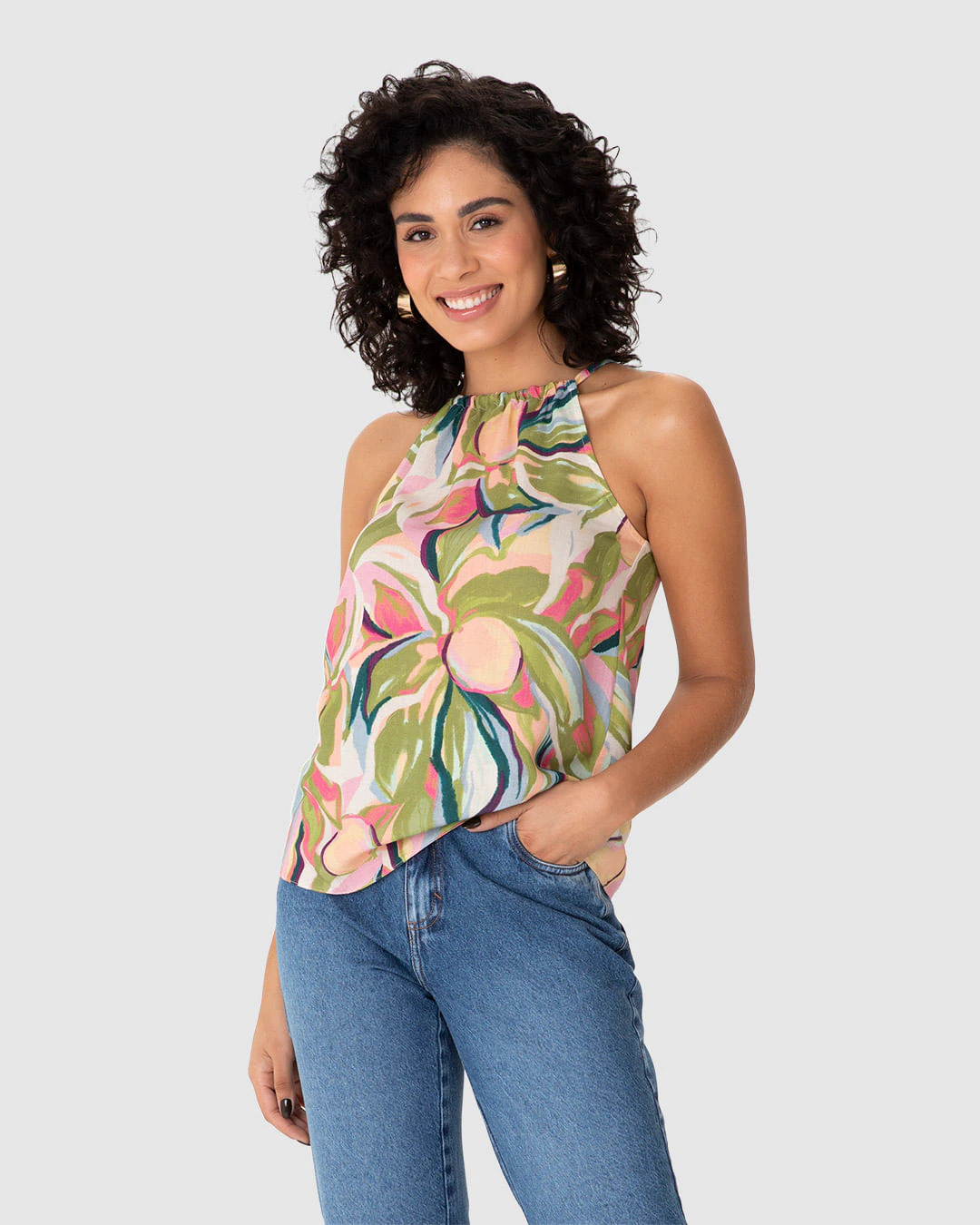 Blusa Feminina Frente Única Fecho Costas Amarração Em Viscolinho Texturizado