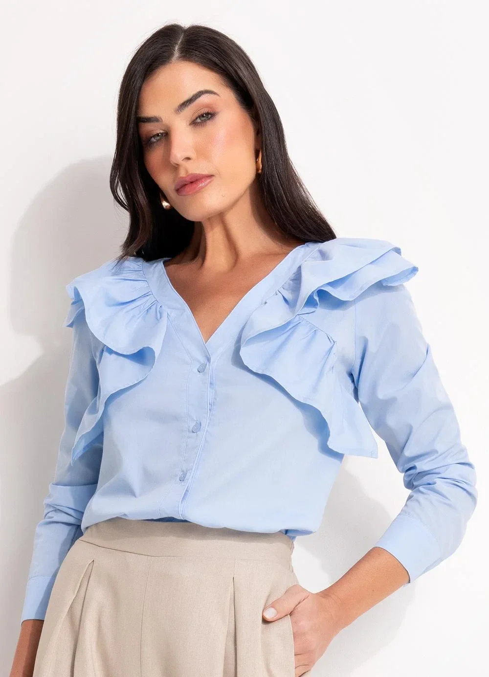 Quintess - Blusa Azul Claro em Tricoline