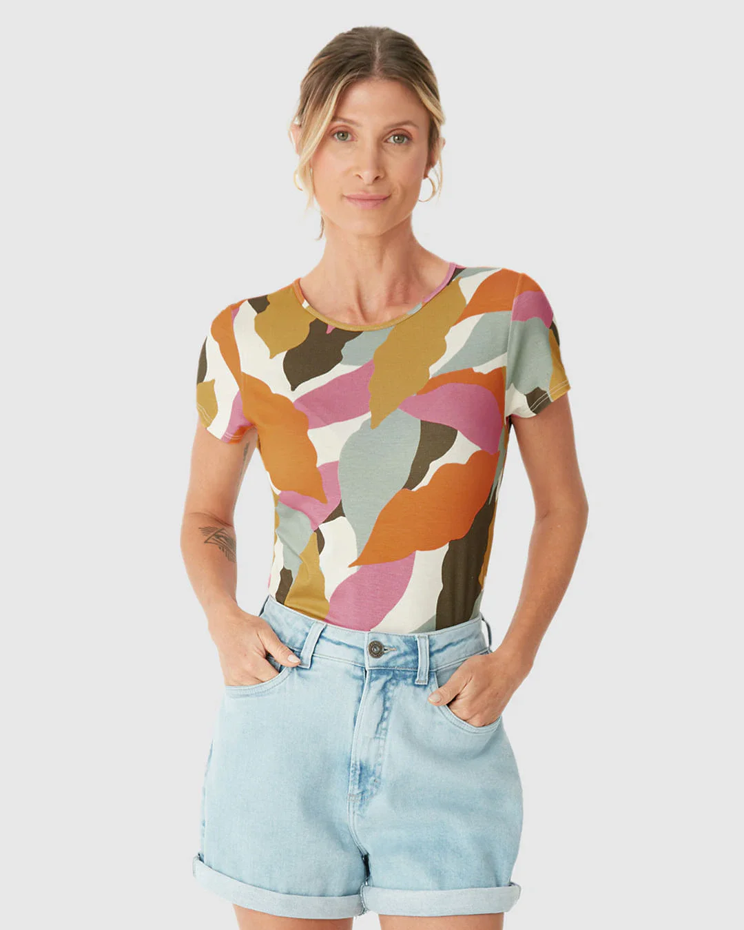 Blusa Justa Feminina Estampada Em Viscose Stretch
