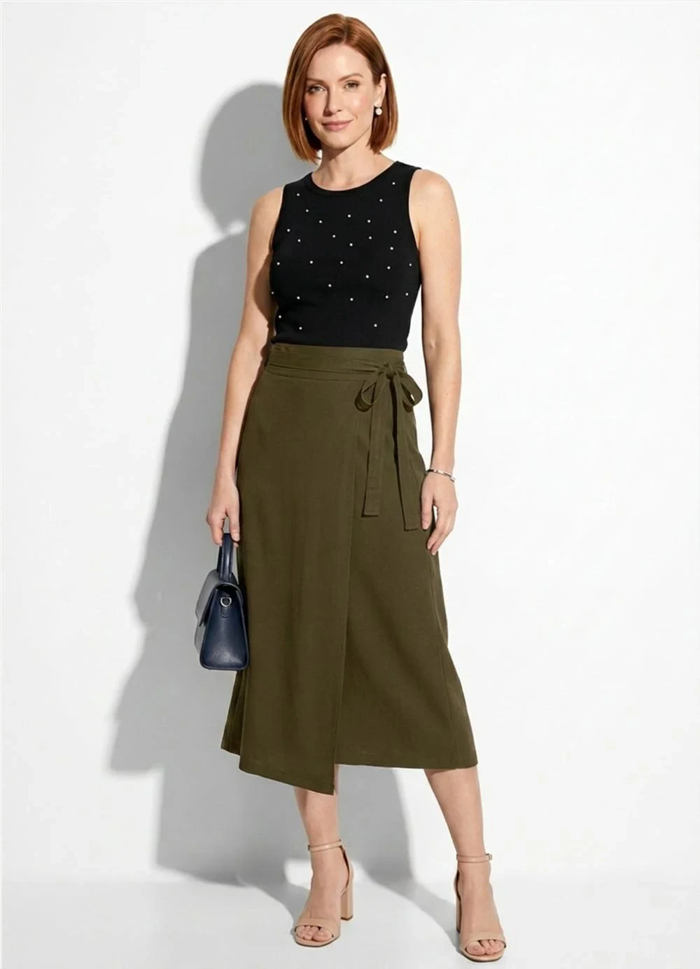 Marialícia - Saia Midi Feminina Viscose Transpassada Verde