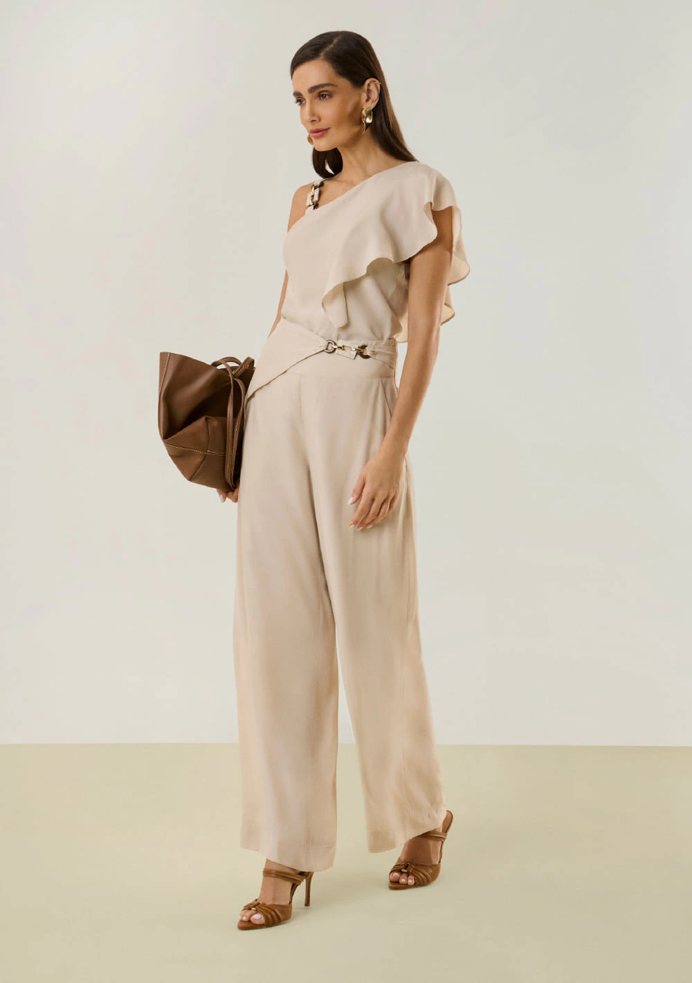 Calça Maria.Valentina Pantalona Alta Bege