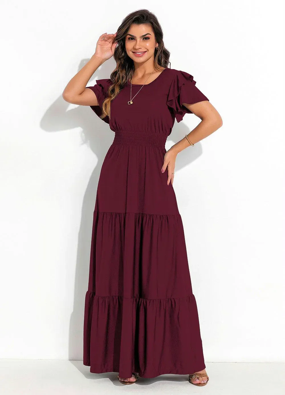 Rosalie - Vestido com Babado Bordô