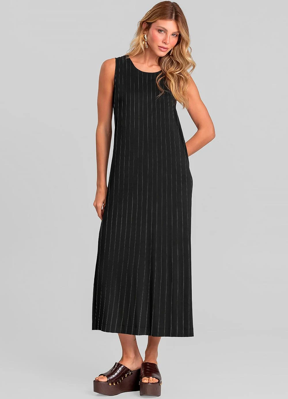 Dianna - Vestido Midi Feminino em Viscotorcion Preto