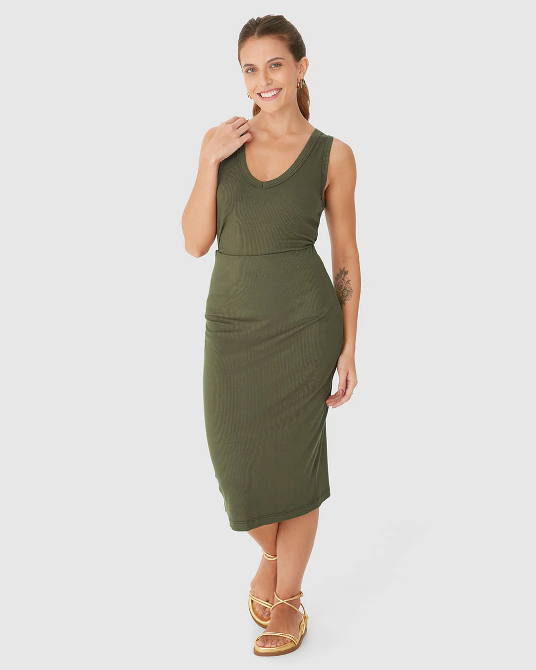 Saia Midi Feminina Em Malha Viscose Canelada
