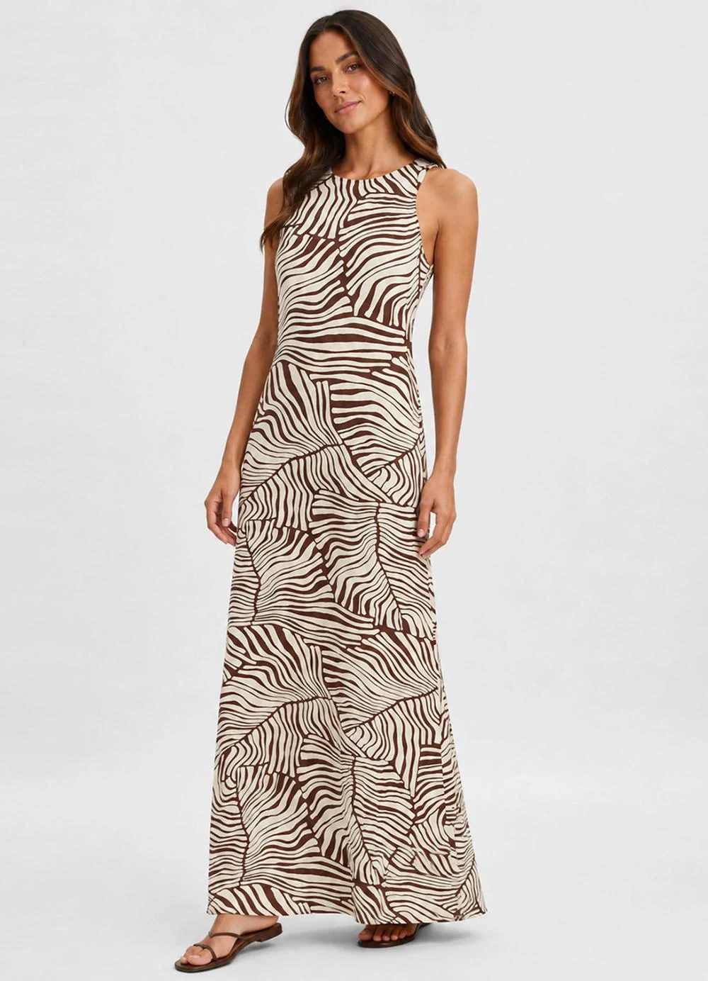 Infinita Cor - Vestido Feminino Longo Viscotorcion Bege