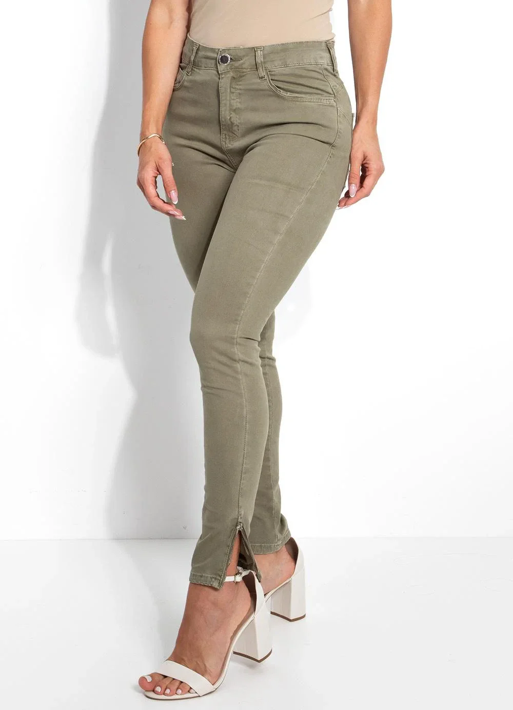 Bimini - Calça Skinny Verde em Sarja