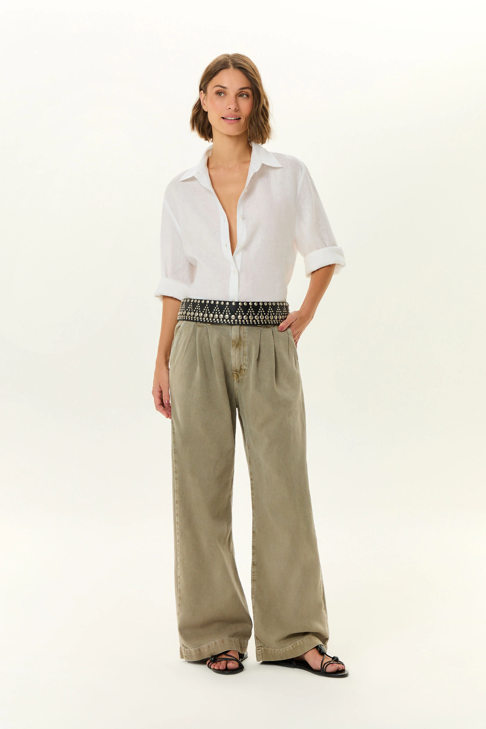 Calça Sarja Wide Leg Pregas