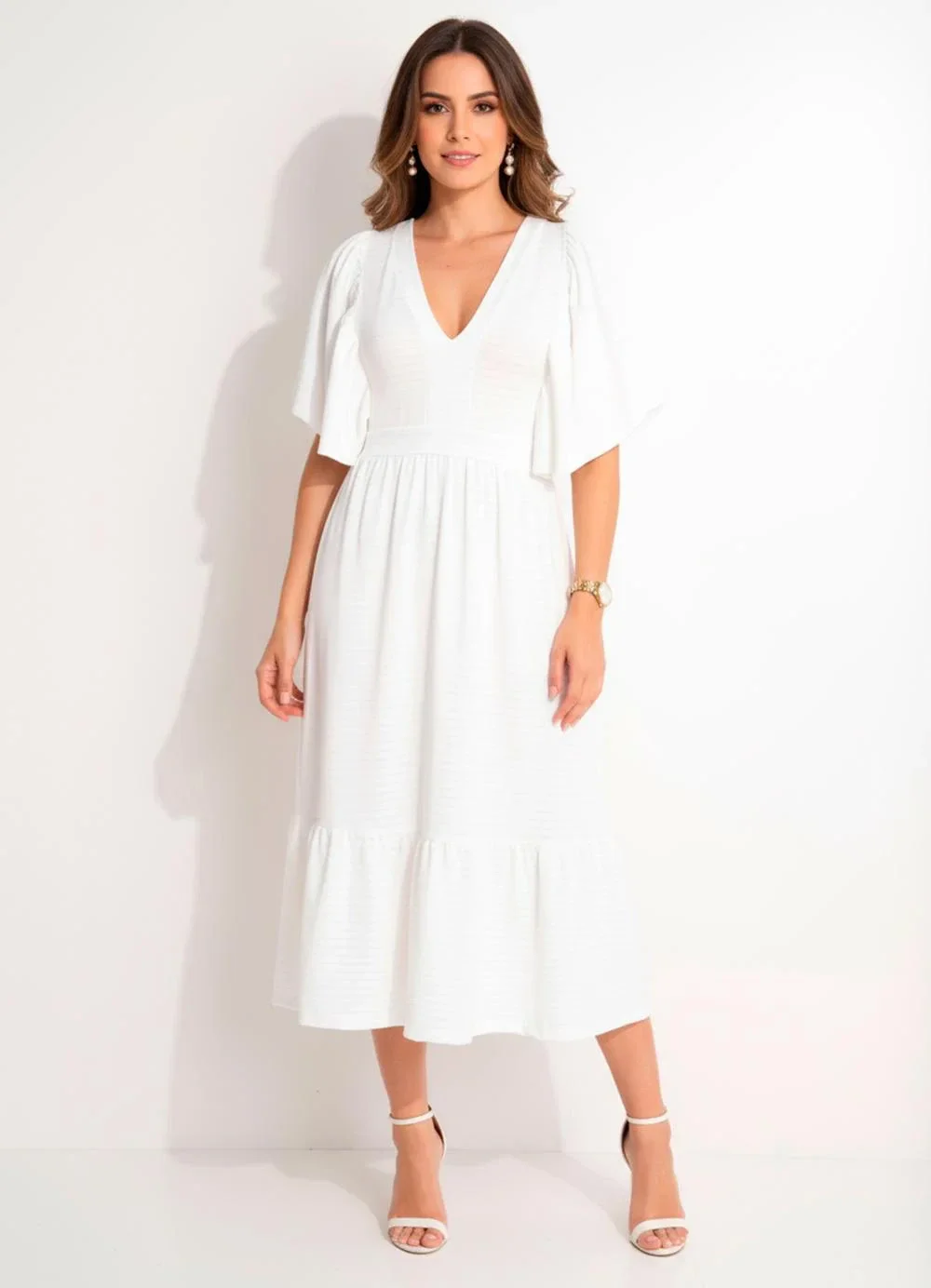 Quintess - Vestido Off White em Malha Texturizada