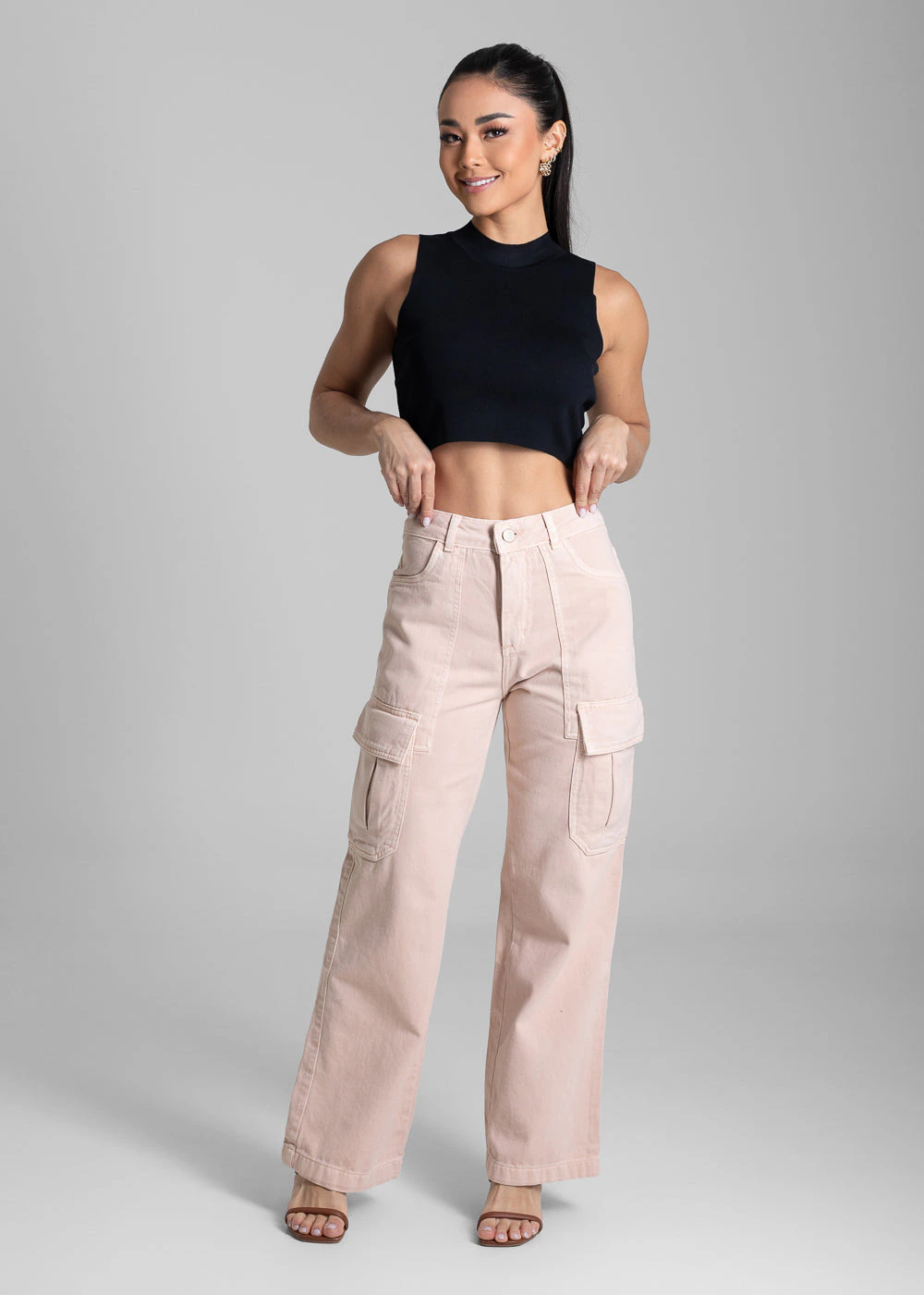 Calça Sarja Sawary Wide Leg Cargo - 282296 SALMAO