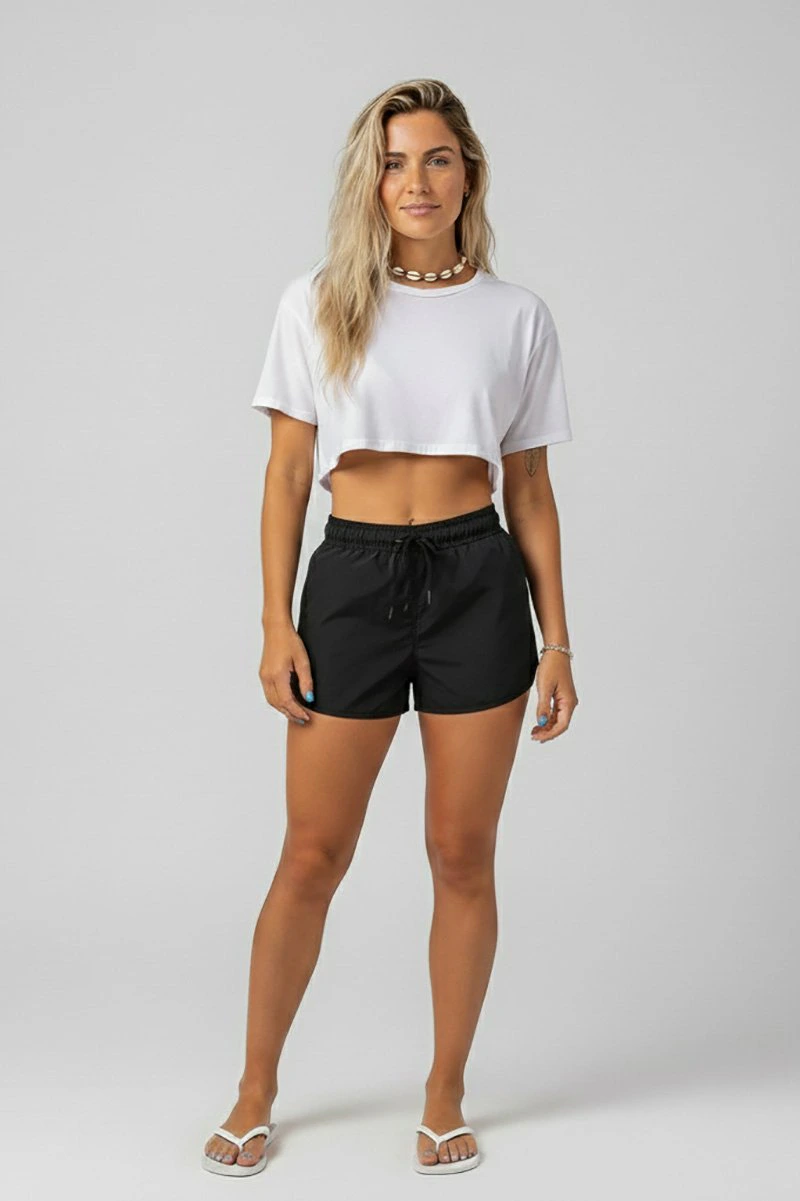 Shorts Praia Feminino Preto Elastano Premium WSS Brasil