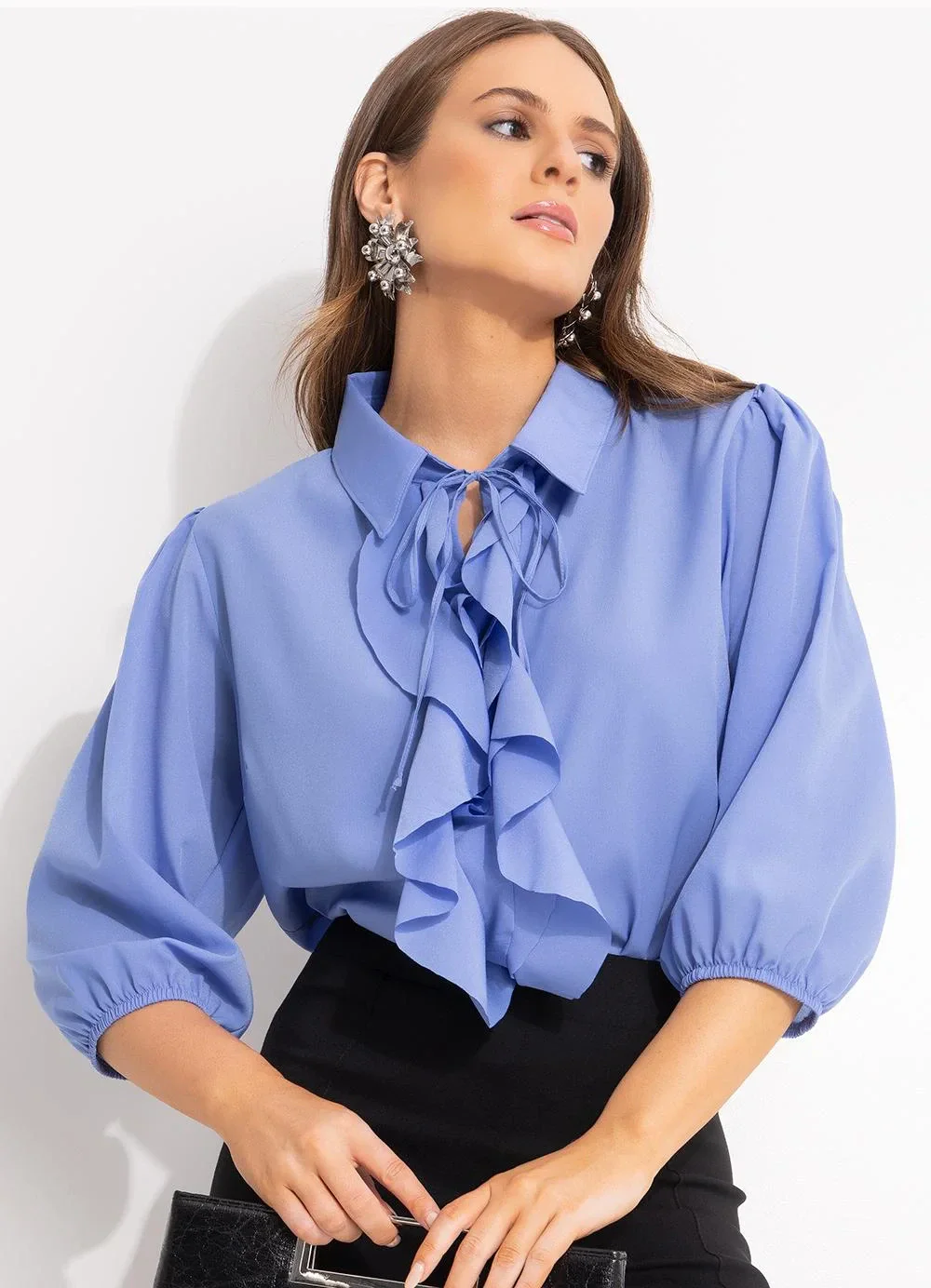 Quintess - Blusa Azul em Crepe Plano