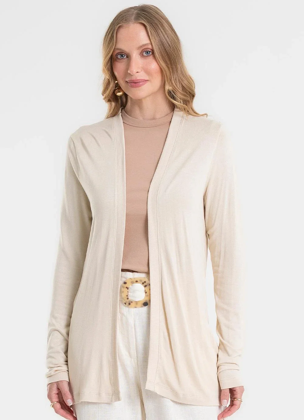 Rovitex - Cardigan Visco Tricot Básico Bege
