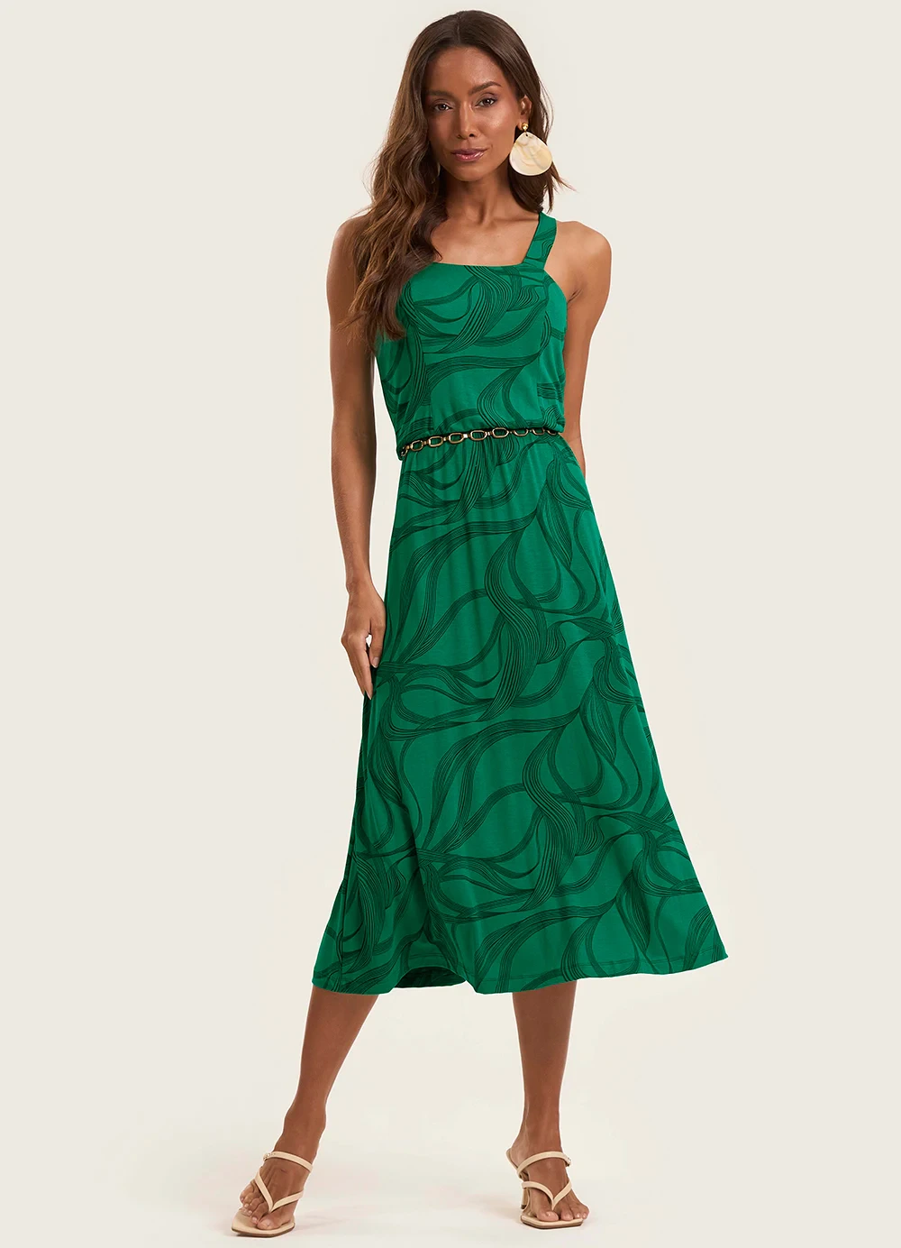 Rovitex - Vestido Midi em Viscotorcion Verde