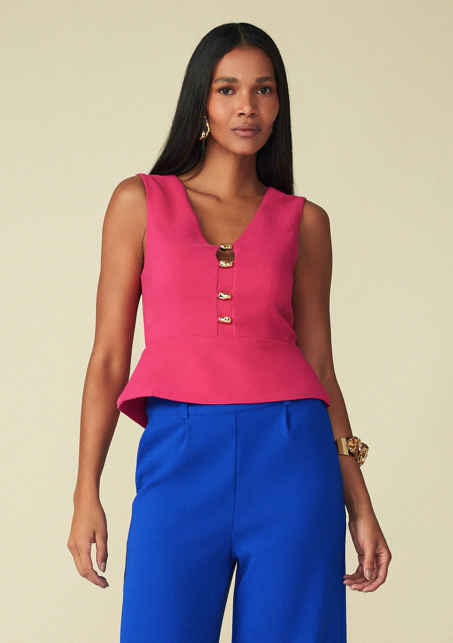 Blusa Maria.Valentina Decote V Cavada Com Metal Pink