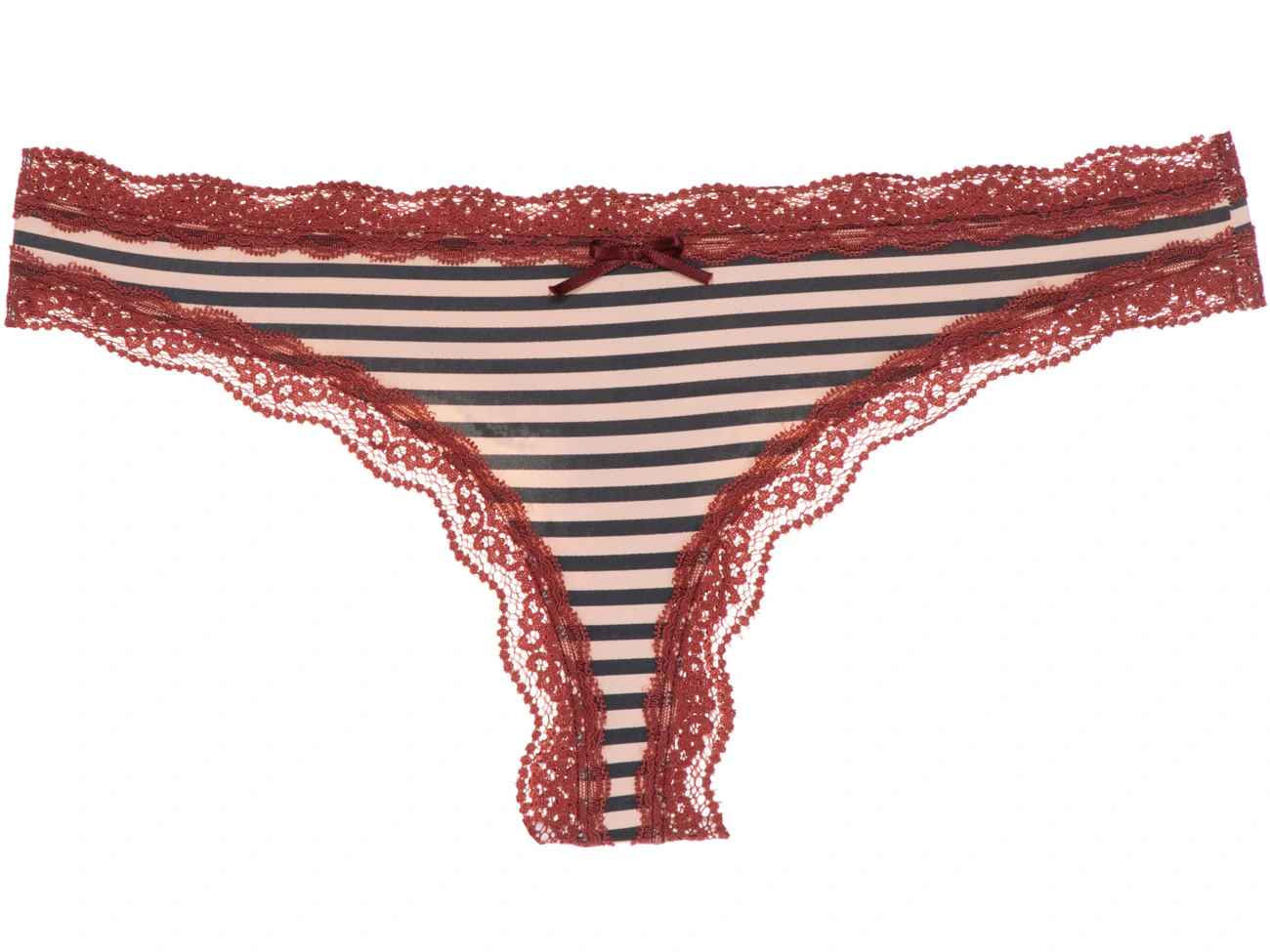 Calcinha Fio Microfibra Renda Pop Colors Listrado Rose Nude