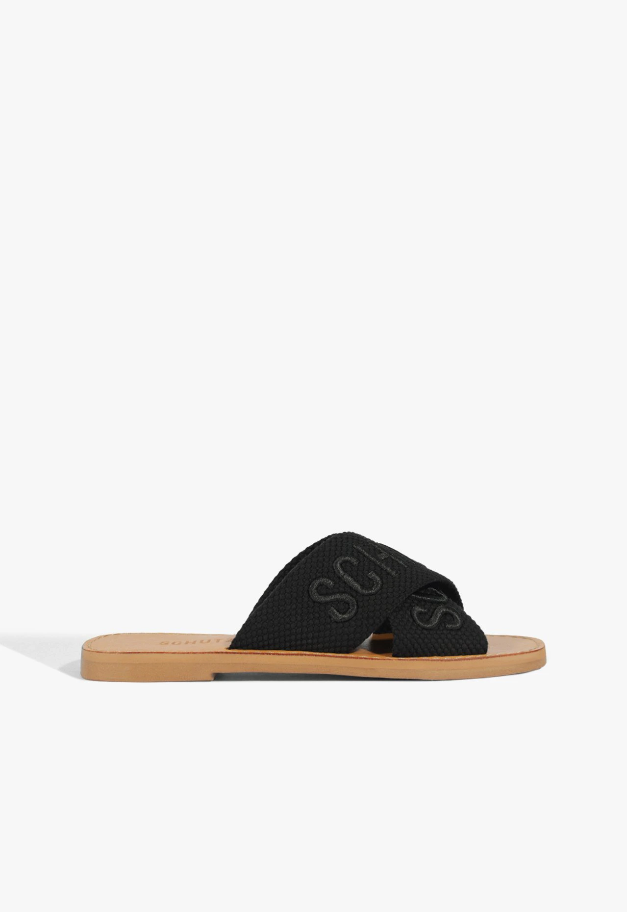 Sandália Rasteira X Schutz Bege Logo Preta