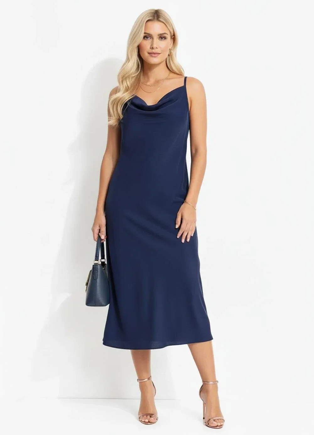 Quintess - Vestido Azul Marinho em Crepe Plano