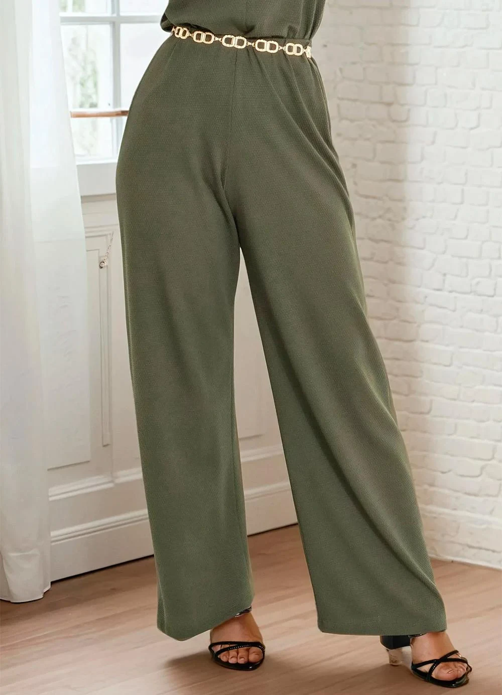 bonprix - Calça Verde Militar em Malha Favo