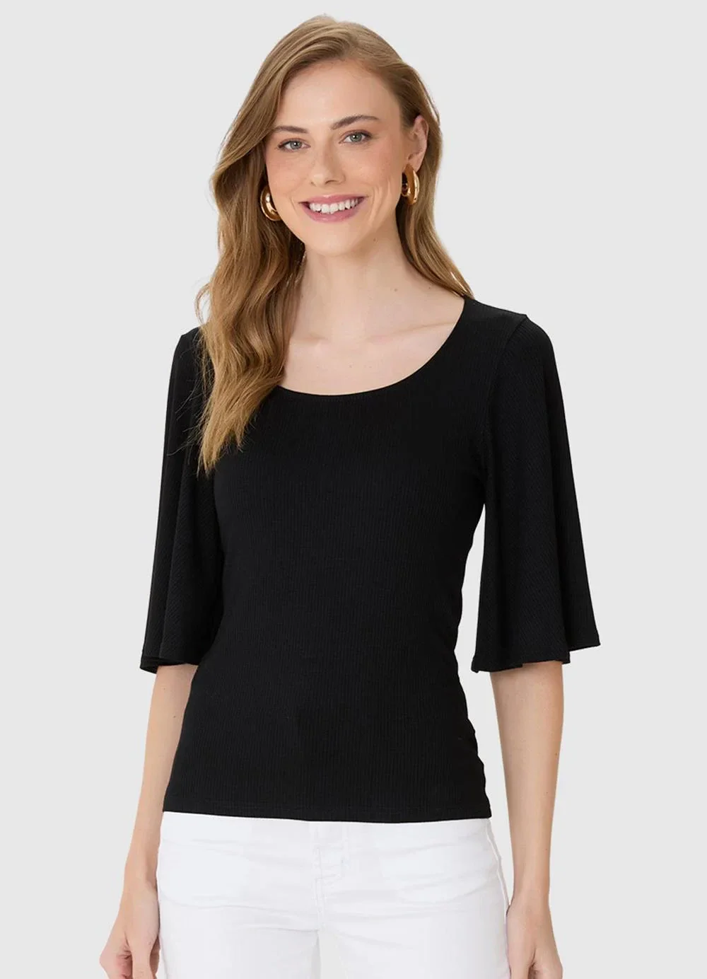 Malwee - Blusa Justa em Viscose Canelada Preto