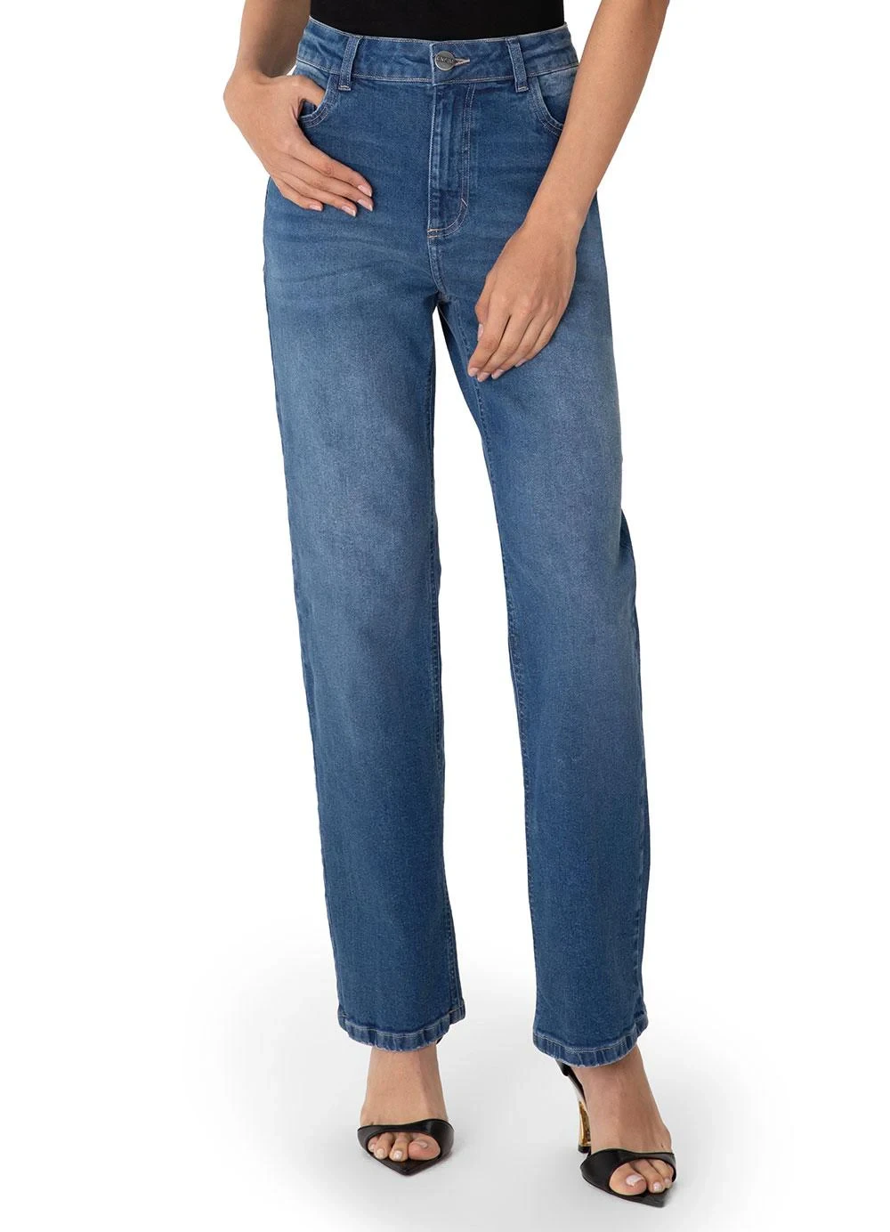 Enfim - Calça Reta Cintura Alta Jeans Azul