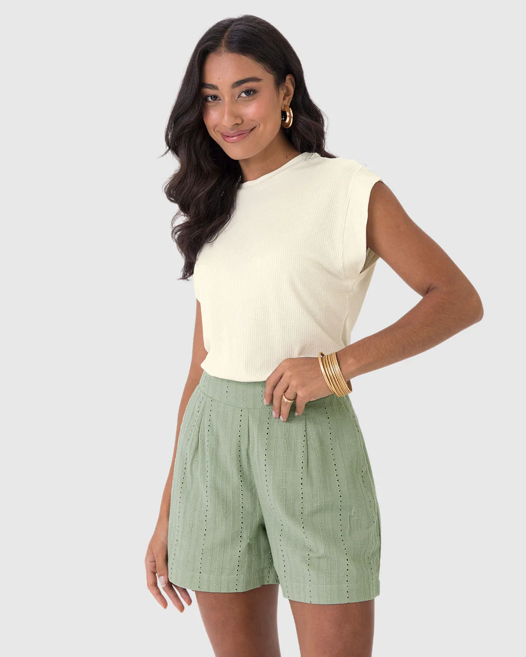 Blusa Ampla Feminina Decote Redondo Manga Curta Em Malha Viscose Canelada
