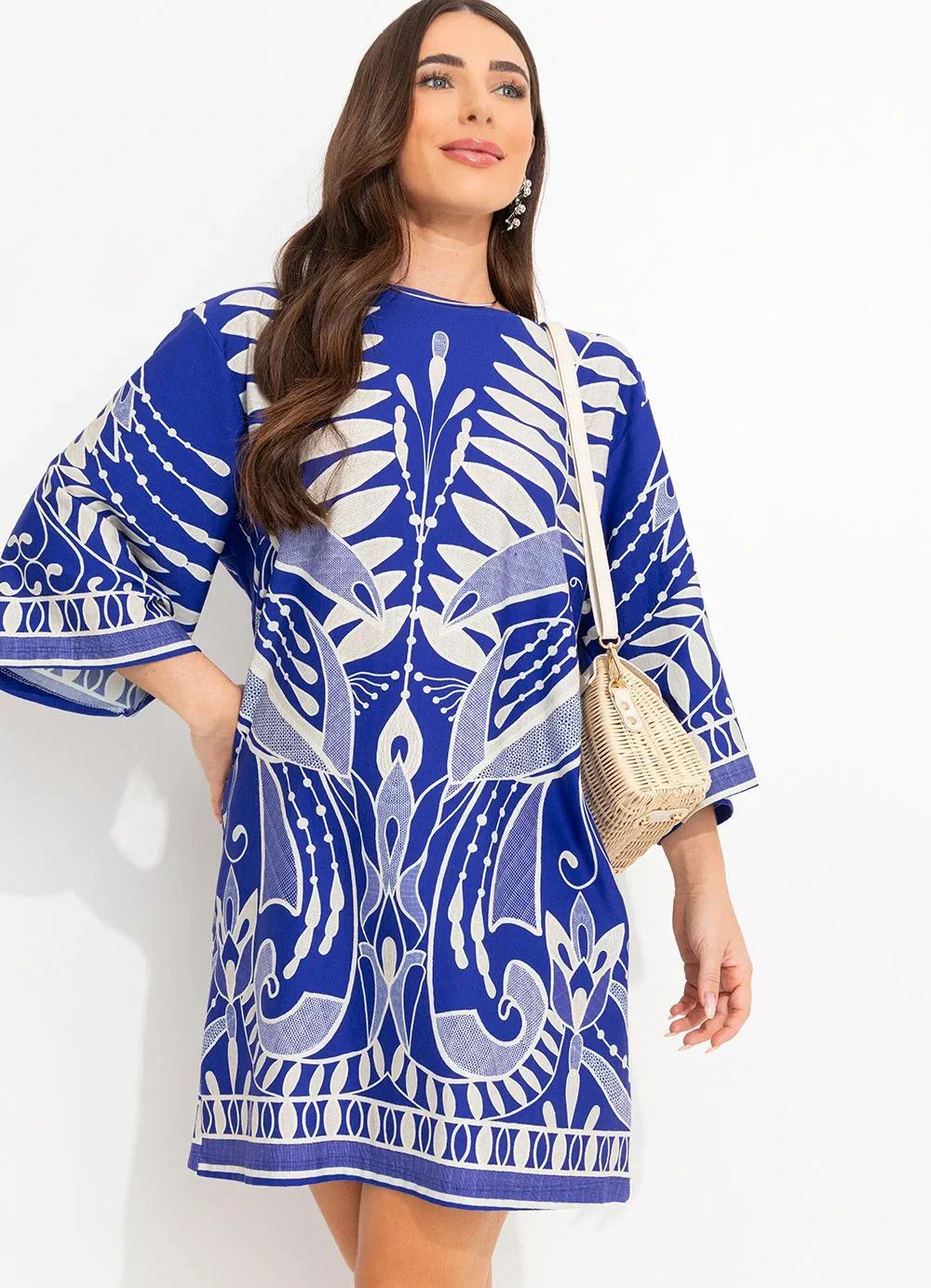 Farm - Vestido T-Shirt Big Rendeira Azul