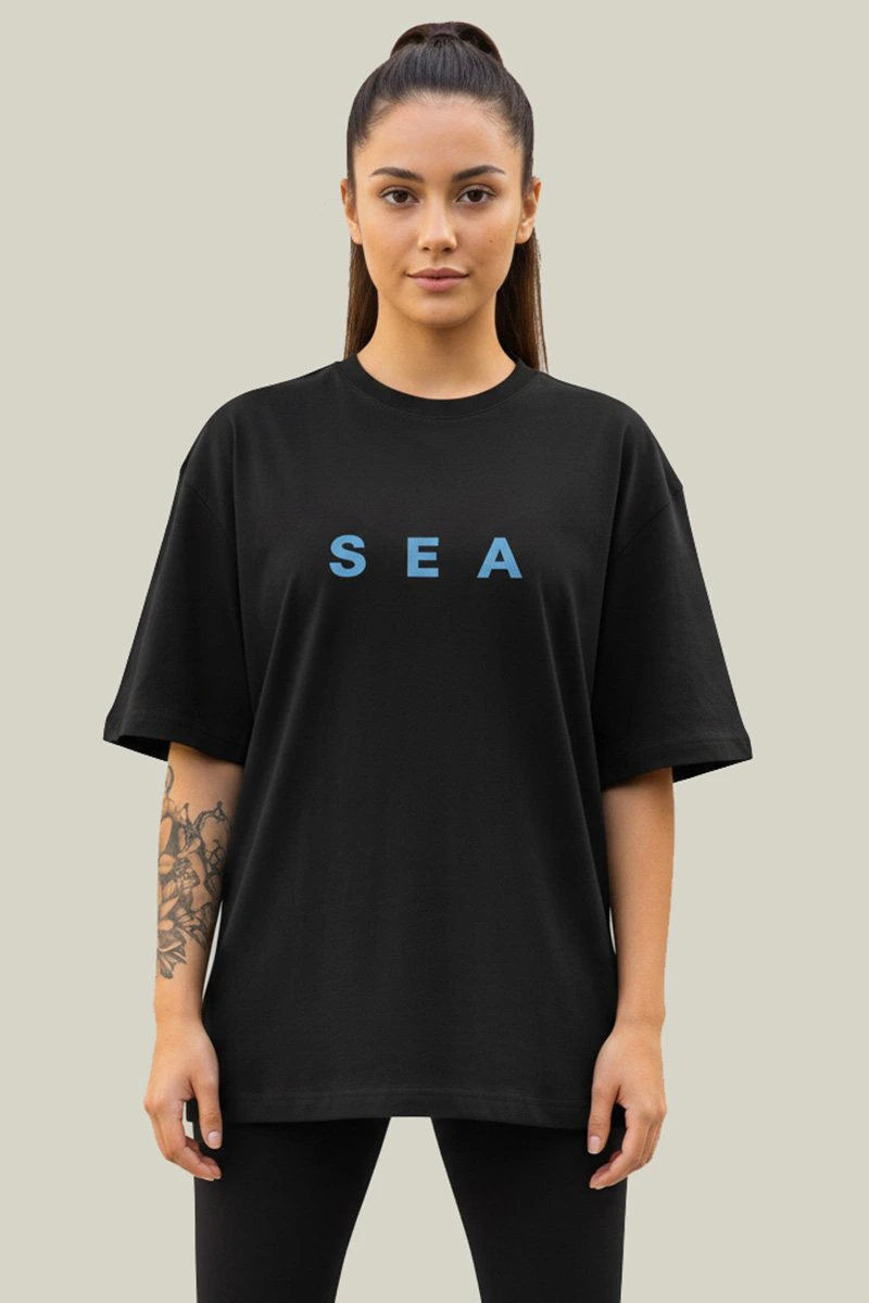 Camiseta Oversized Feminina Preta Algodão Prime WSS Sea