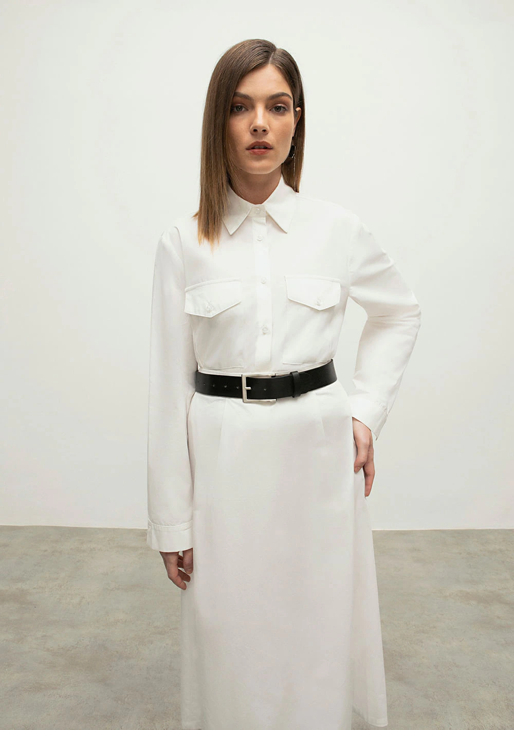 Camisa Iódice Manga Longa Com Bolso Off White
