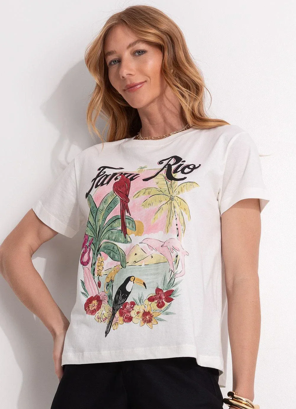Farm - T-Shirt Fit Portal Tropical Off White