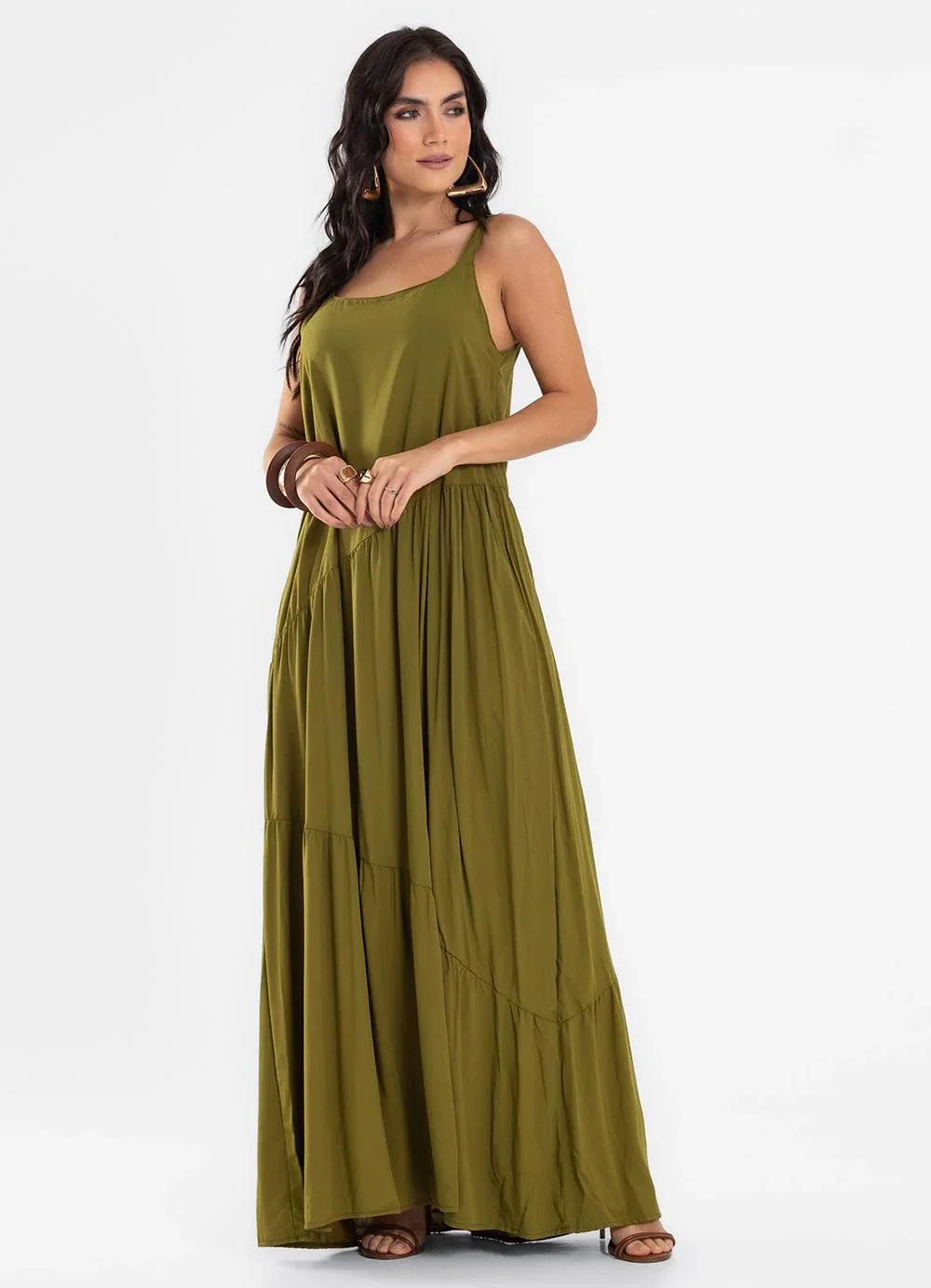 Endless - Vestido Feminino Longo em Viscose Evasê Verde