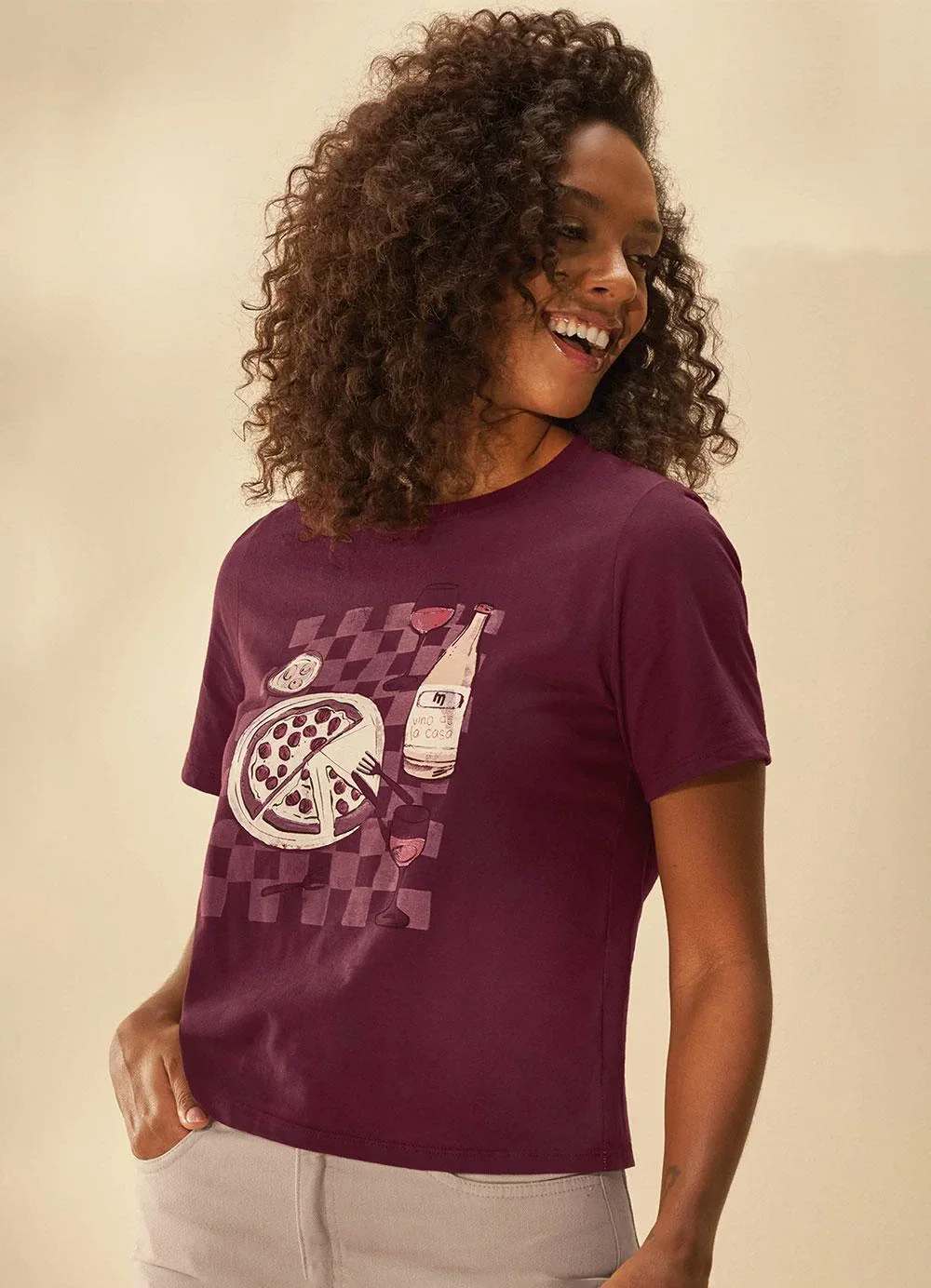Marialícia - T-Shirt Feminina Regular Italiana Vermelho
